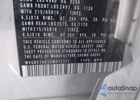 2016 Volkswagen Tiguan S from USA, damaged, VIN WVGBV7AX3GW571337